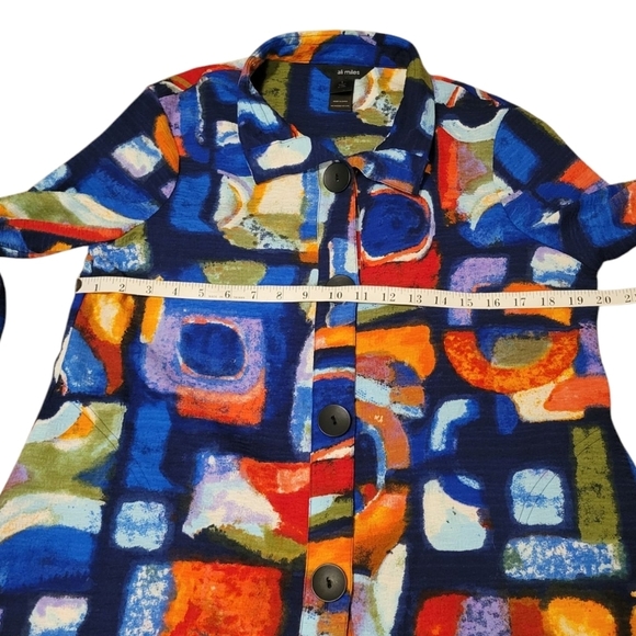 Ali Miles Colorful Artsy Button Blazer Jacket Women's Small Flare Sleeves Pocket - Picture 5 of 8